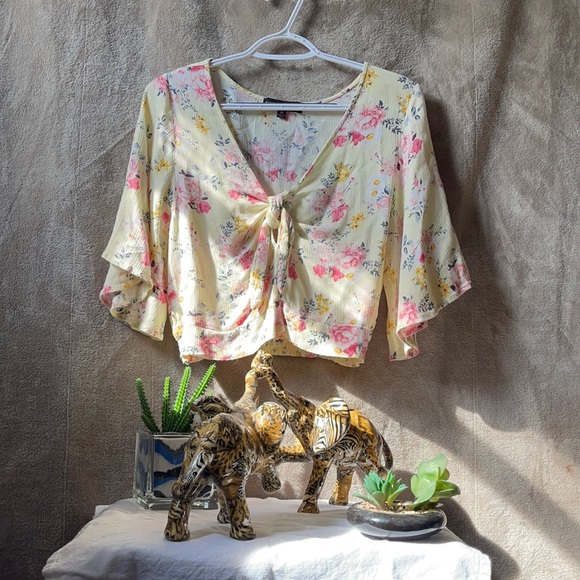 Almost Famous Tops - Yellow w/ floral print, tie in front, super cute!